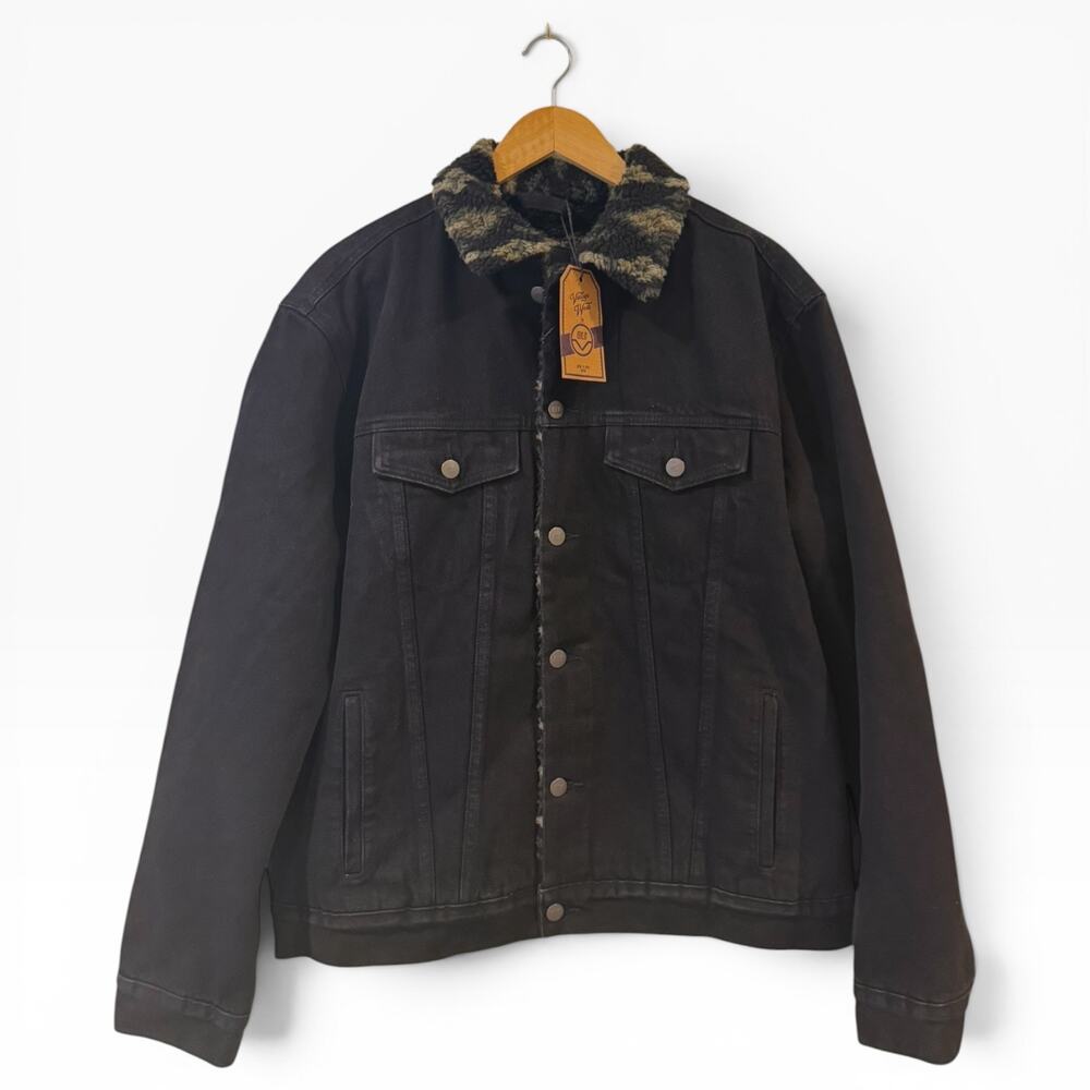 QILO x BCS Sherpa Trucker Jacket Subdued Southwest Black Denim Large NWT - Picture 3 of 6